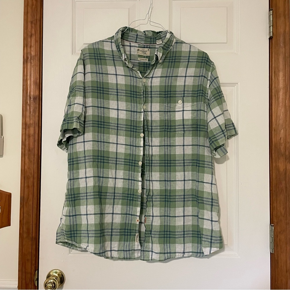 Weatherproof Vintage Green and White Plaid Shirt